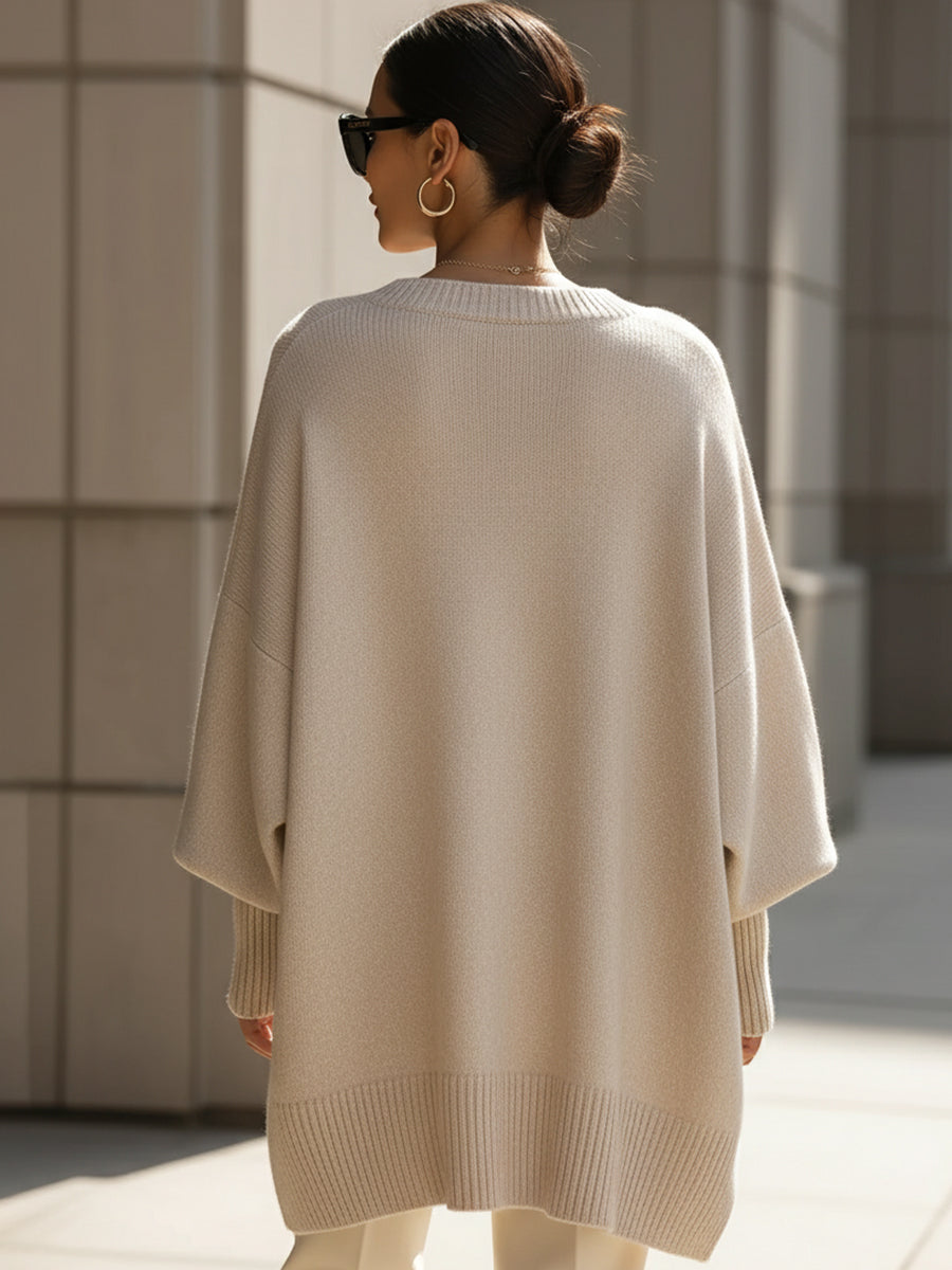 Doreen oversized soft sweater in beige, back view
