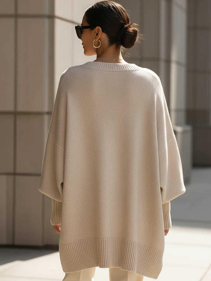 Doreen oversized soft sweater in beige, back view