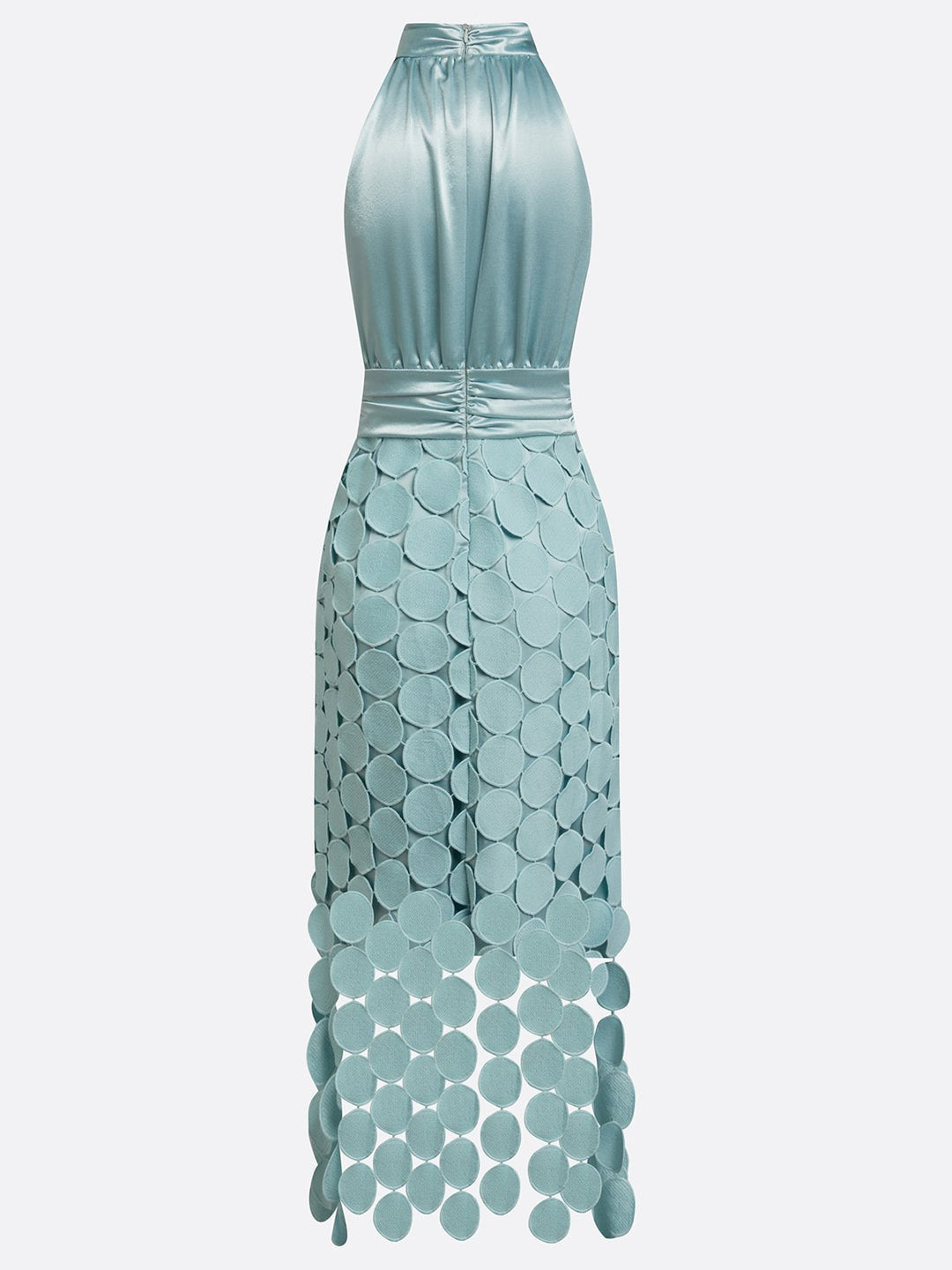 Virginia satin halter midi dress, full length view
