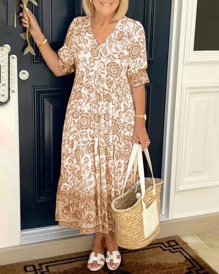 Louanne - Graceful V-Neck Floral Dress