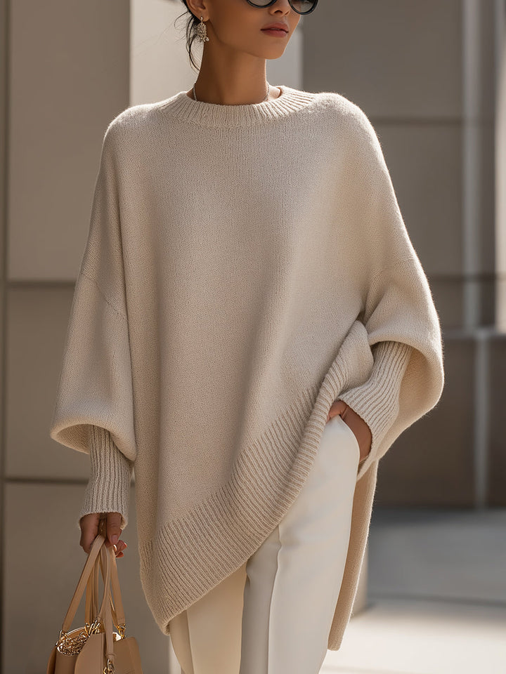 Doreen oversized soft sweater in beige, front view