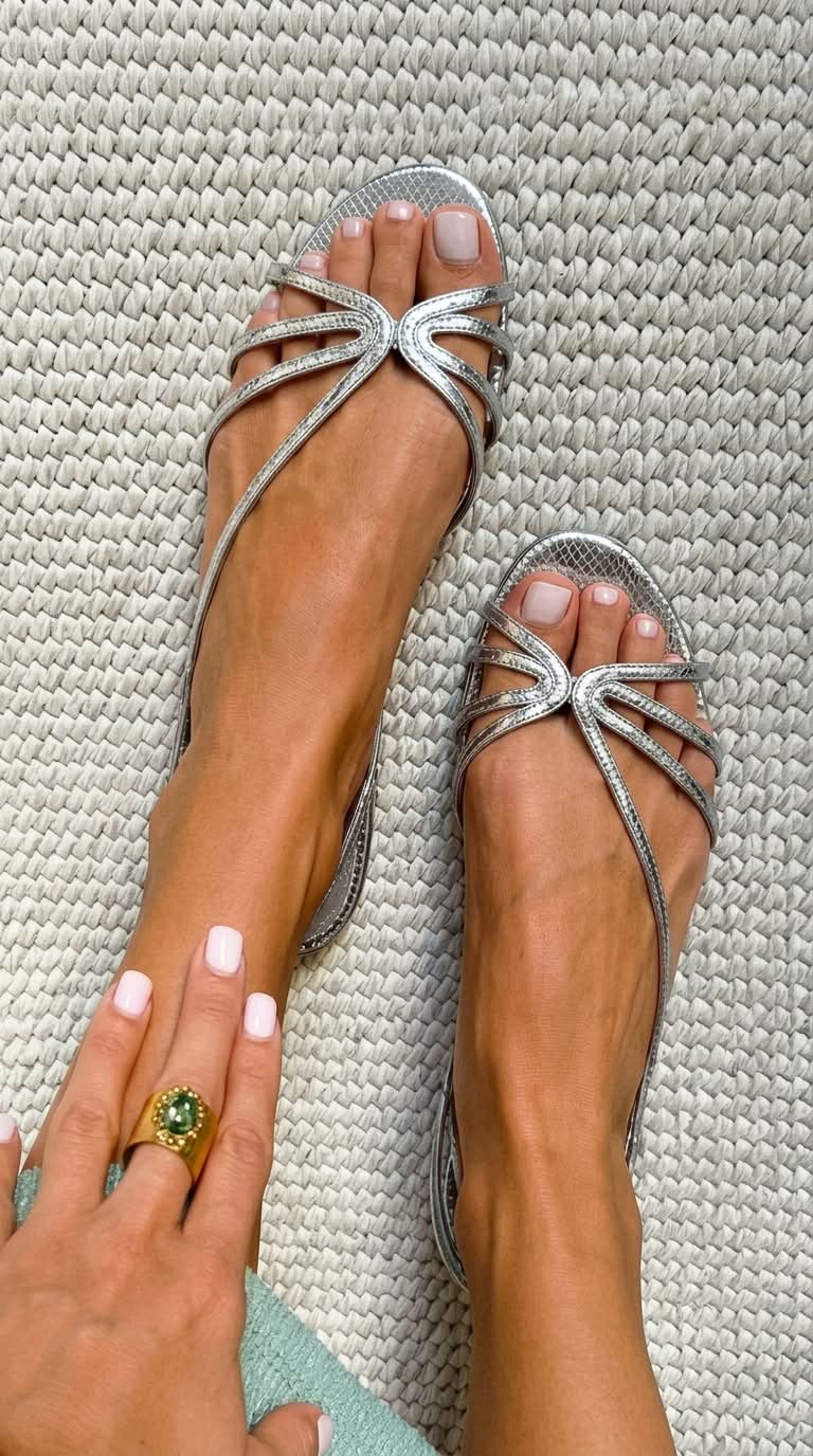Amelia - Metallic Bow Flat Sandals