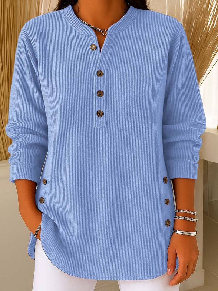 Connie sweater, front view showing relaxed fit and round neckline