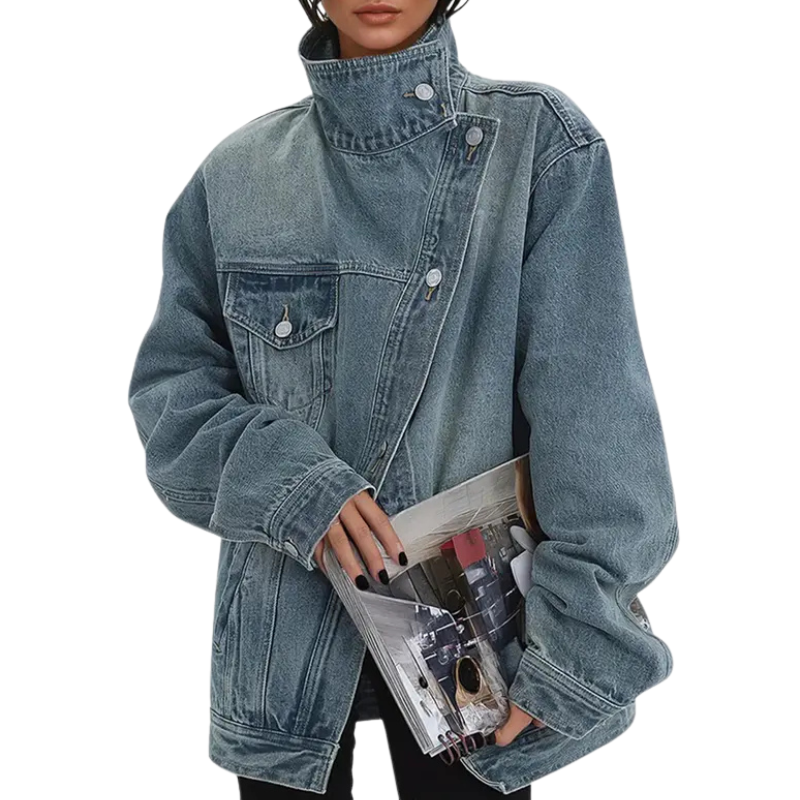 Leah - Vintage Washed High Neck Asymmetric Jacket