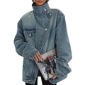 Leah - Vintage Washed High Neck Asymmetric Jacket