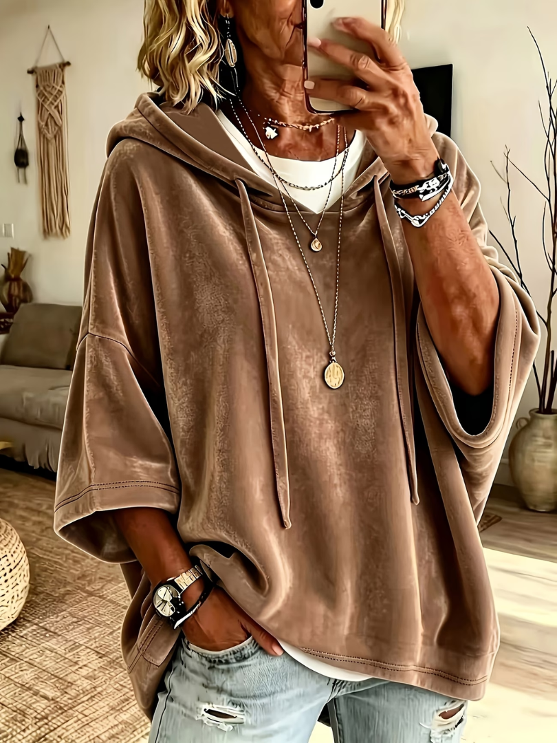 Deborah oversized velour hoodie, front view