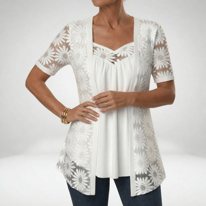 Abbey - Elegant White Lace Blouse
