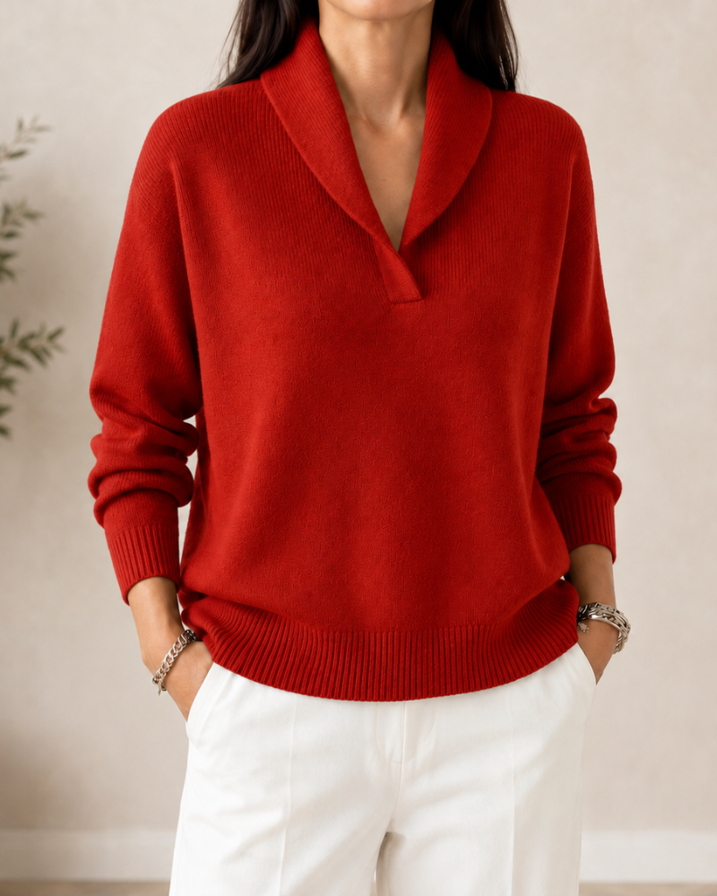 Marlene shawl collar sweater in red