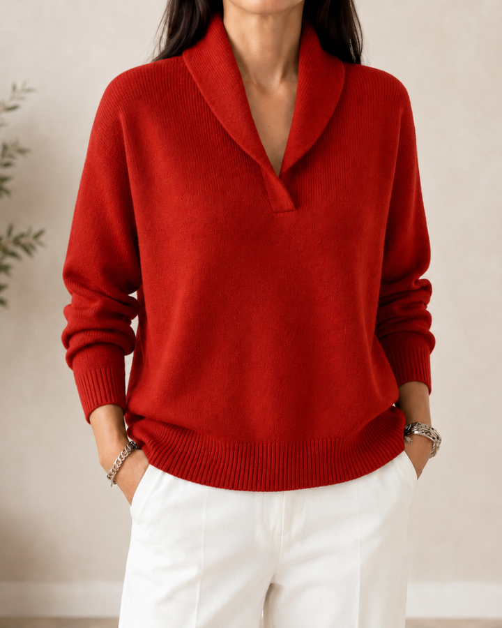 Marlene shawl collar sweater in red