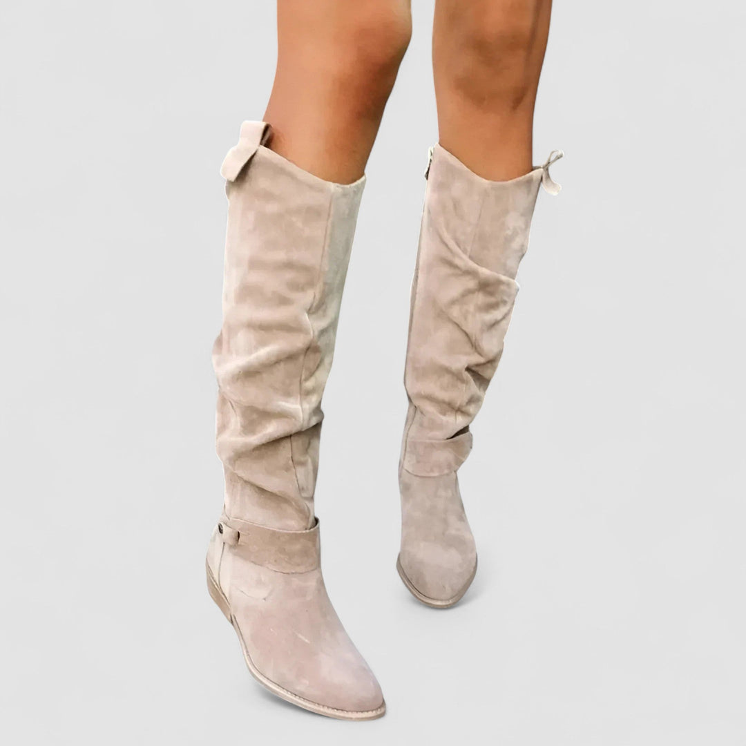 Charlotte suede high boots styled with an outfit