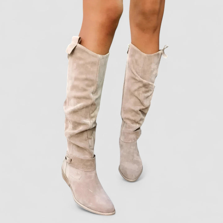 Charlotte suede high boots styled with an outfit