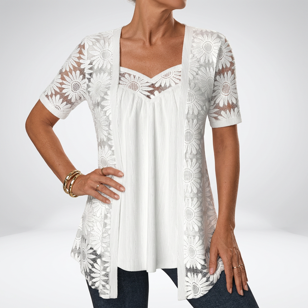 Abbey - Elegant White Lace Blouse