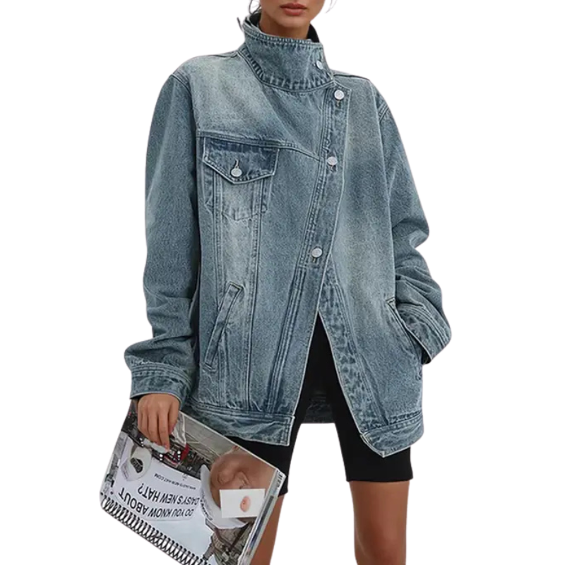 Leah - Vintage Washed High Neck Asymmetric Jacket