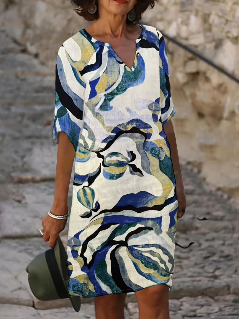 Susan dress side view showing loose, airy fit