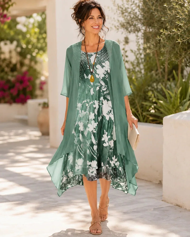 Ruth floral chiffon midi dress in green