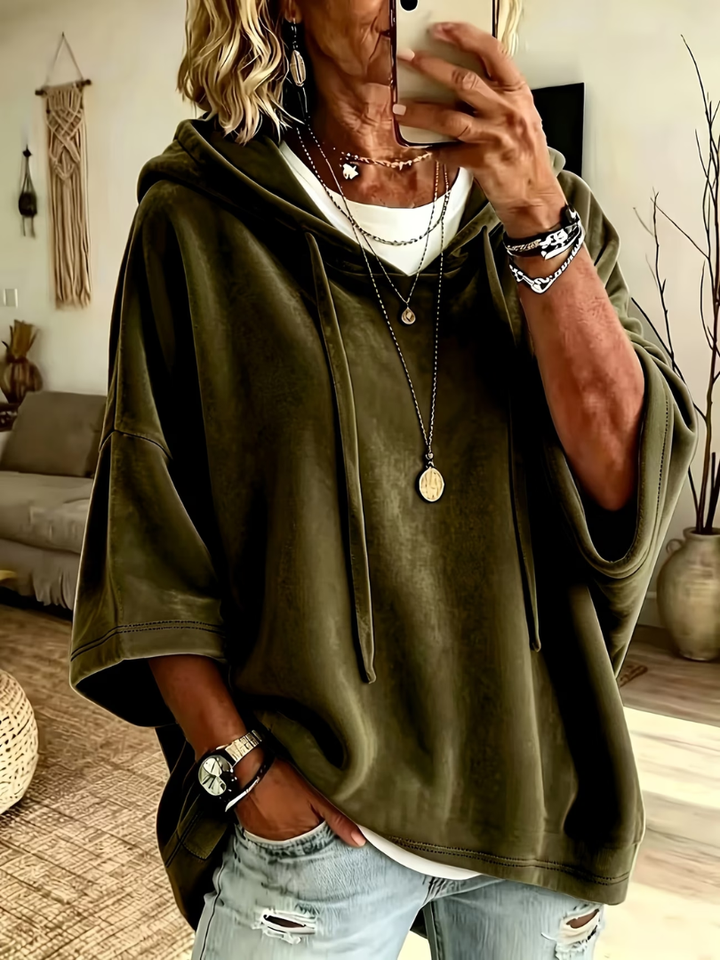 Deborah oversized velour hoodie, styled lifestyle view