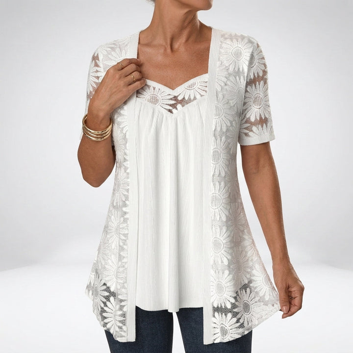 Abbey - Elegant White Lace Blouse