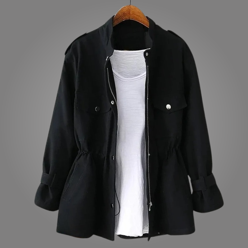 Marion autumn utility jacket, collar and closure detail