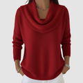 Yolanda soft sweater in red, front view showing waterfall neckline