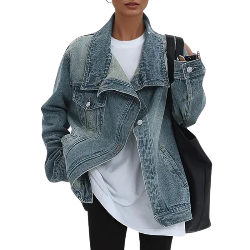 Leah - Vintage Washed High Neck Asymmetric Jacket