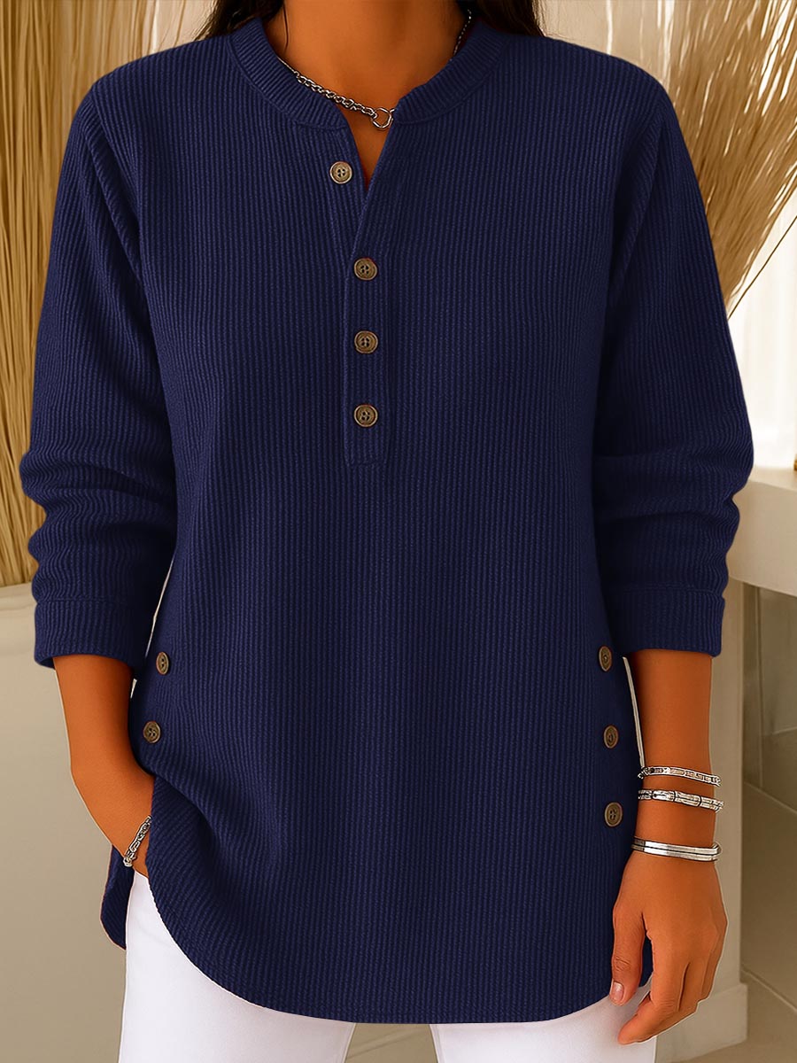 Connie sweater, side view showing loose relaxed silhouette