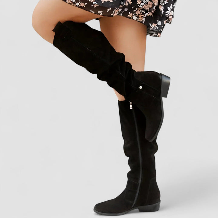 Charlotte suede high boots, side profile view
