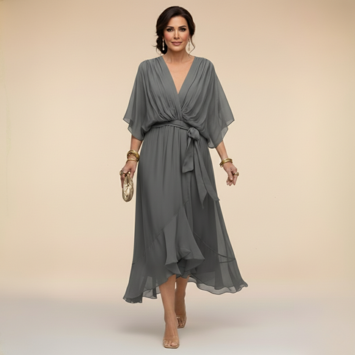 Macey - Lightweight Wrap Midi Dress in Dark Purple