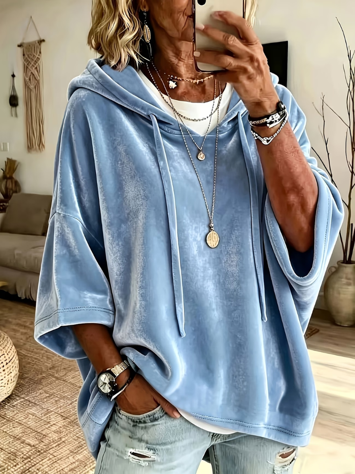 Deborah oversized velour hoodie, close-up texture detail