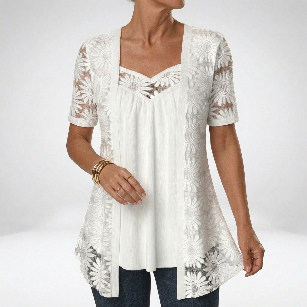 Abbey - Elegant White Lace Blouse