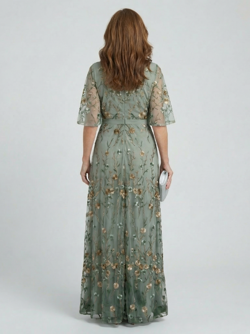 Patricia maxi dress styled for evening with simple jewelry