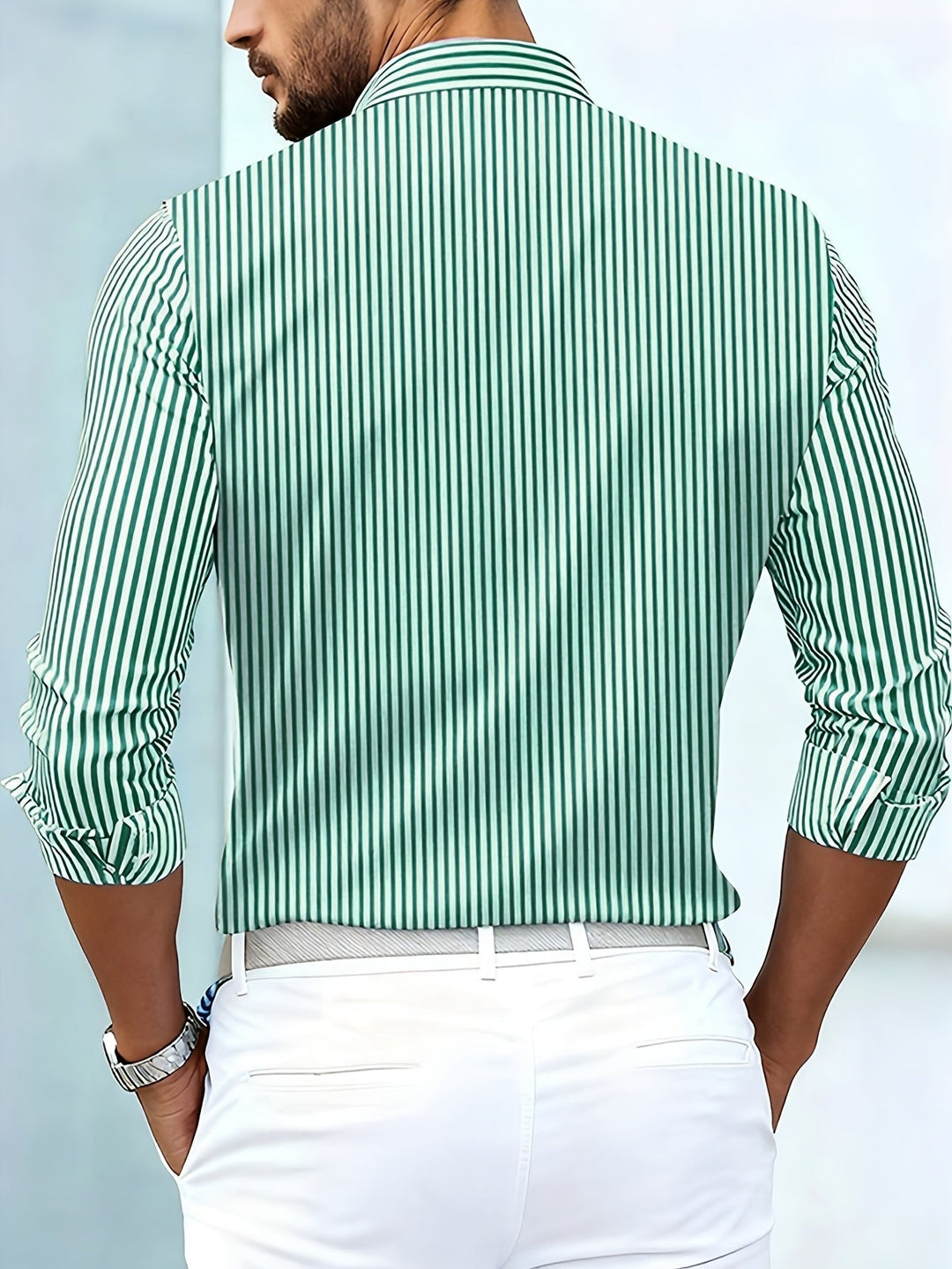 Emerson vintage striped long sleeve shirt, full button-front detail
