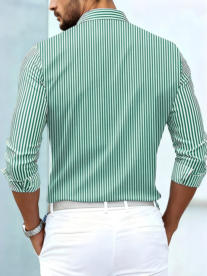 Emerson vintage striped long sleeve shirt, full button-front detail