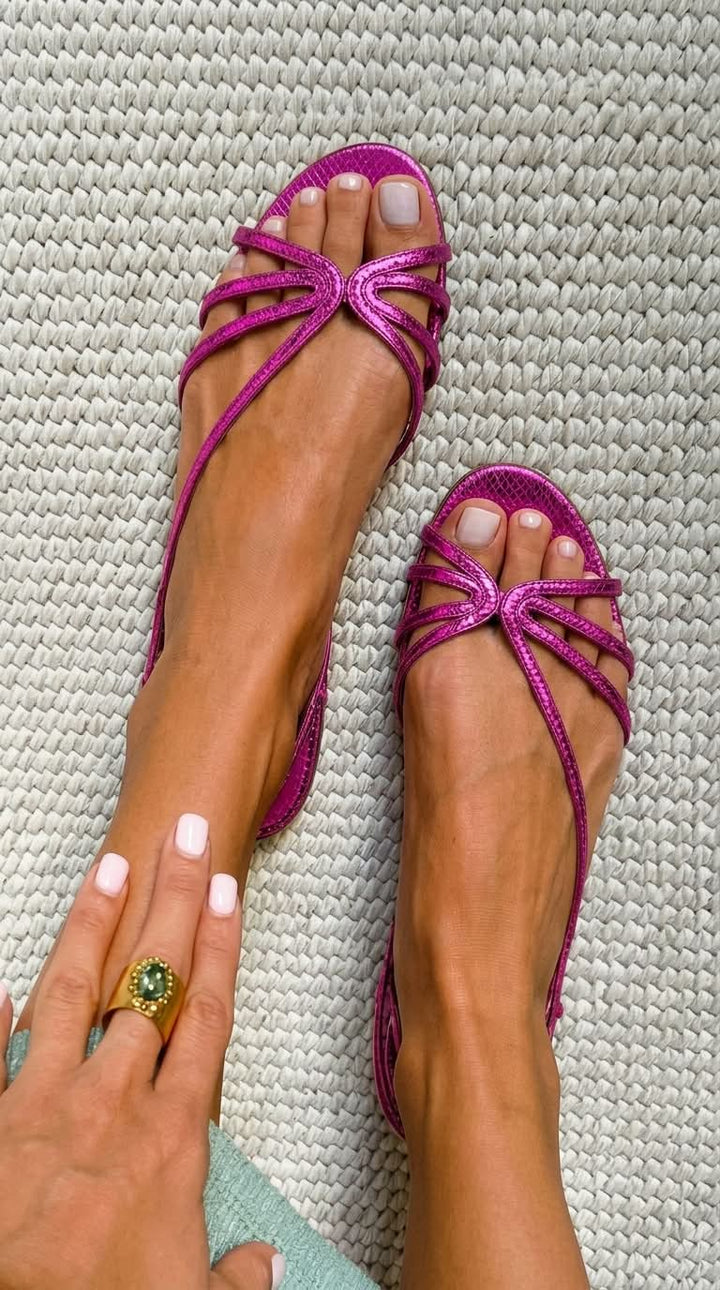 Amelia - Metallic Bow Flat Sandals