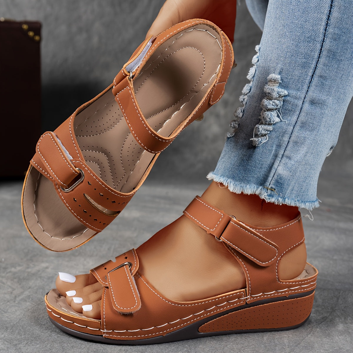 Priscilla - Adjustable Strap Comfort Sandals, Terracotta Brown