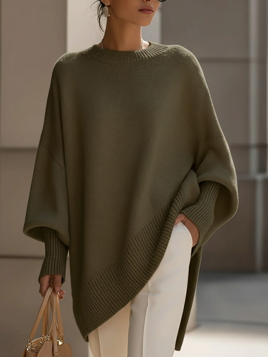 Doreen oversized soft sweater in olive green, front view