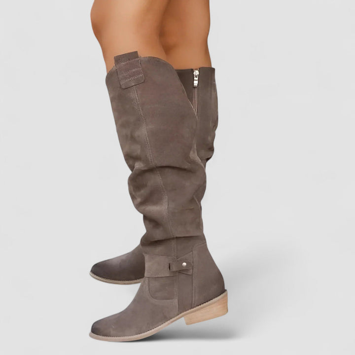 Charlotte high boots showing the small stable heel