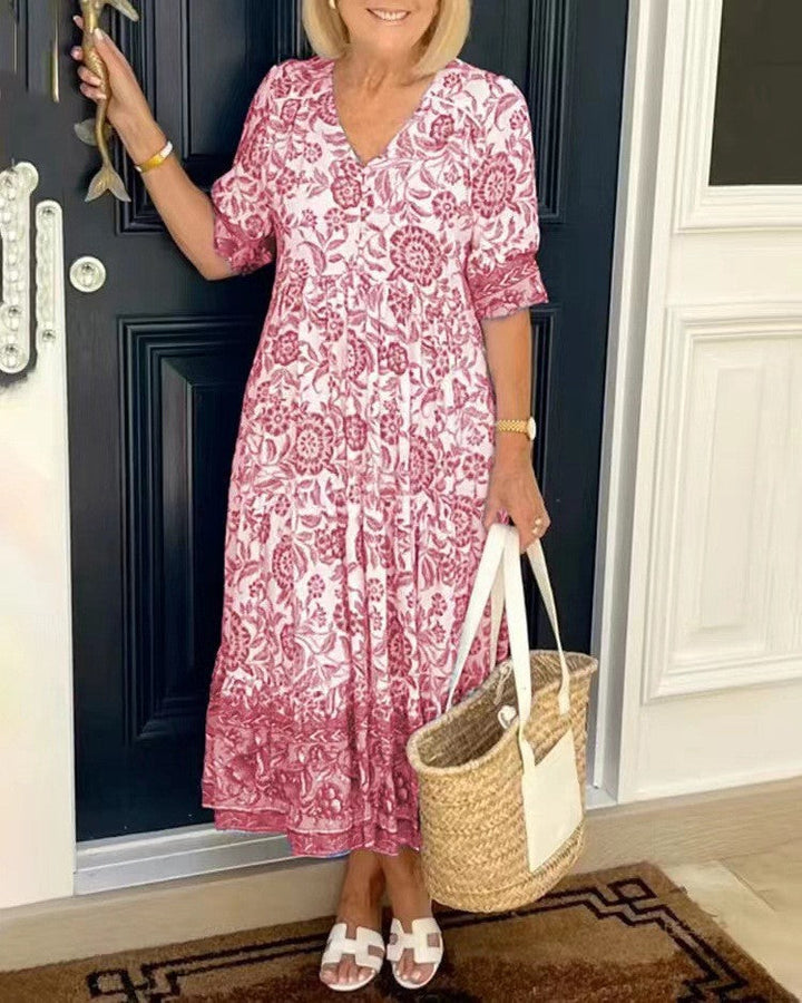 Louanne - Graceful V-Neck Floral Dress