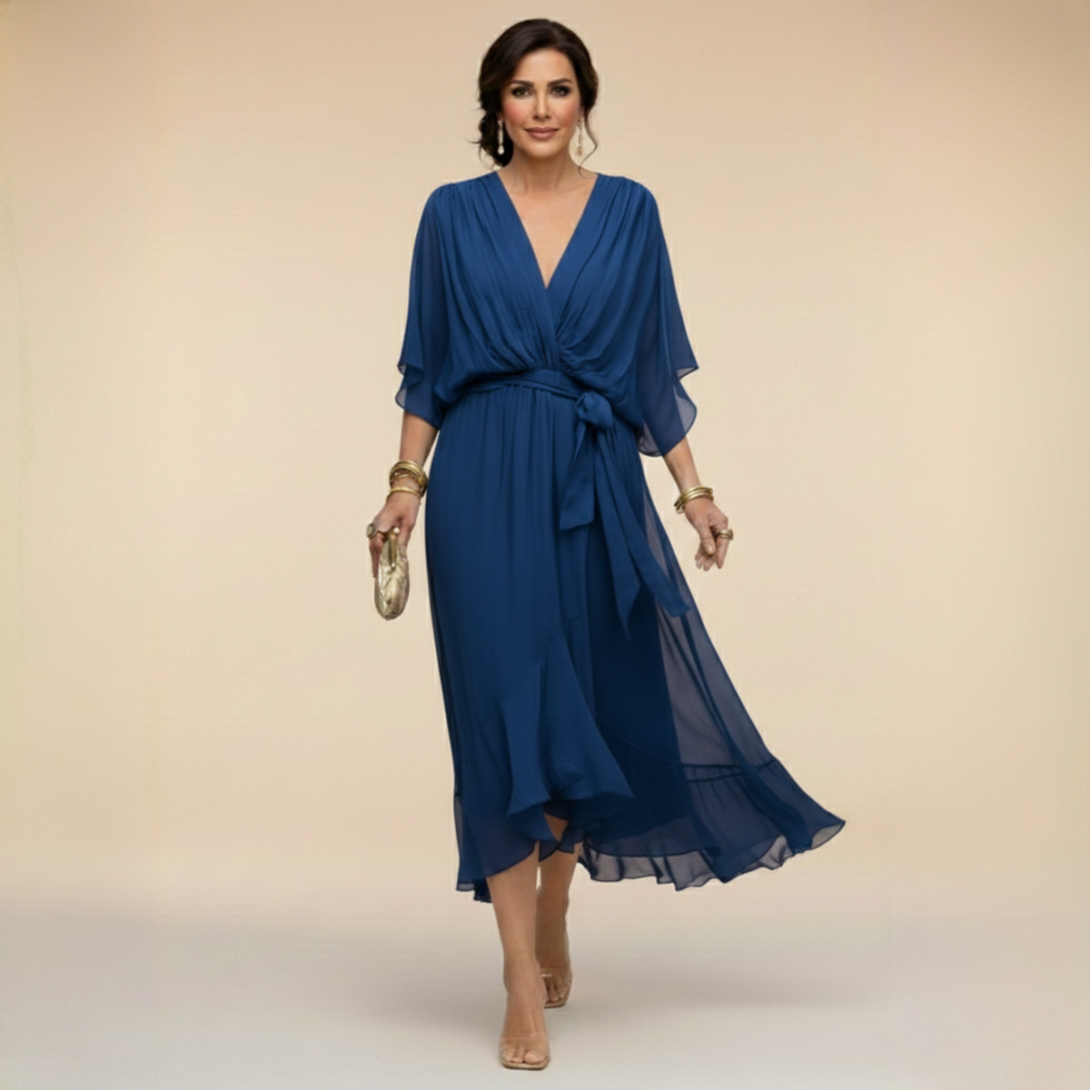 Macey - Lightweight Wrap Midi Dress in White