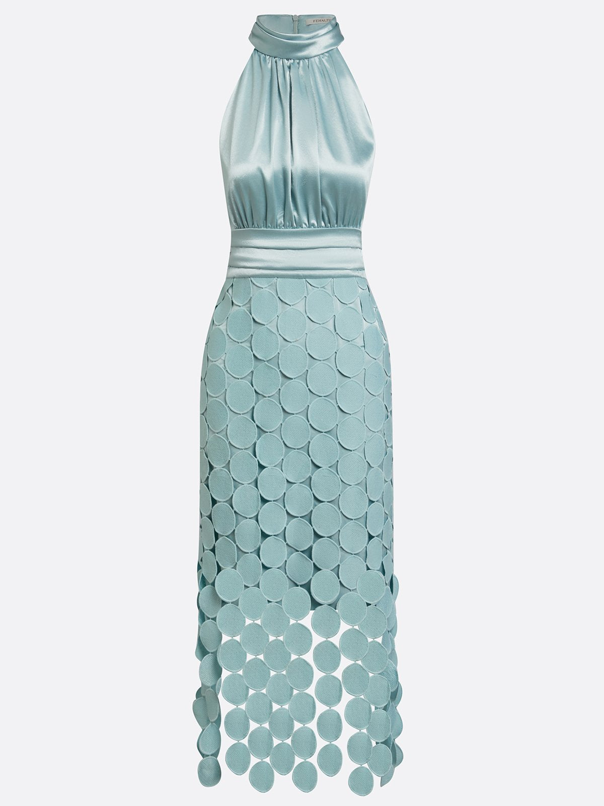 Virginia satin halter midi dress, waist detail