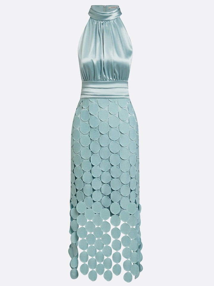 Virginia satin halter midi dress, waist detail