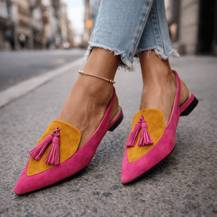 Beverly sandal shown in the Orange and Leopard colorway