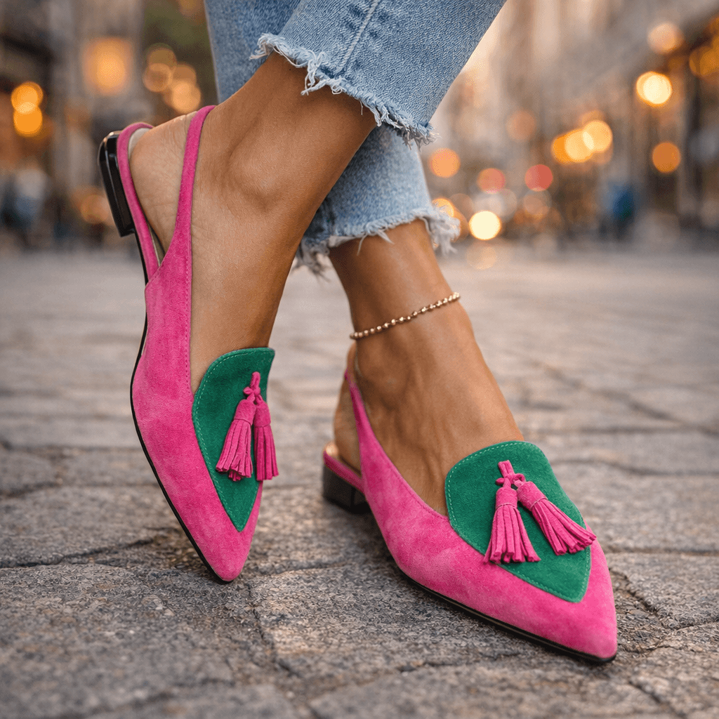 Close-up of Beverly sandal straps and tassel detail