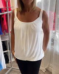 Nancy pleated sleeveless top in white, front close-up