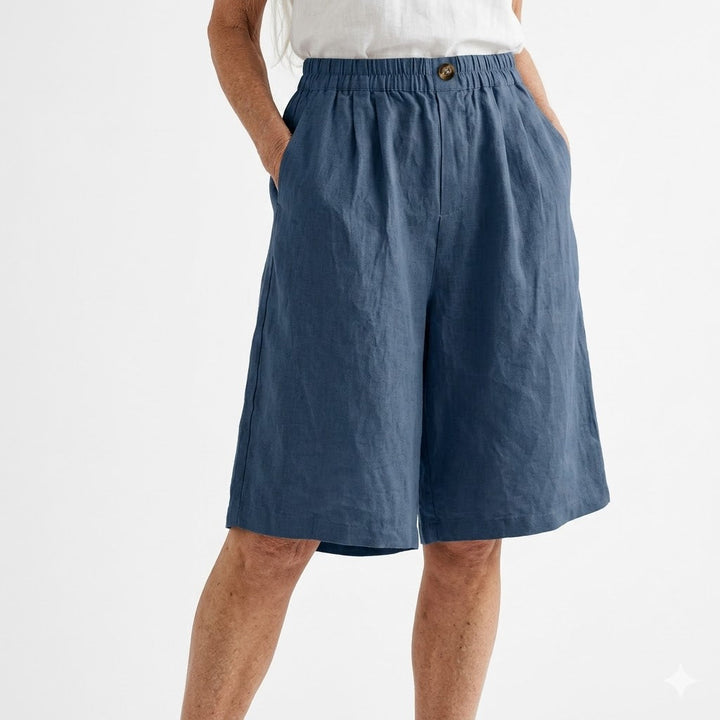 Dorothy Elastic-Waist Summer Shorts in Blue
