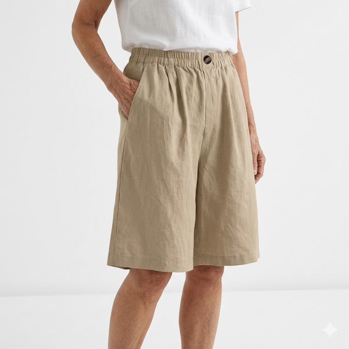 Dorothy Elastic-Waist Summer Shorts in Camel