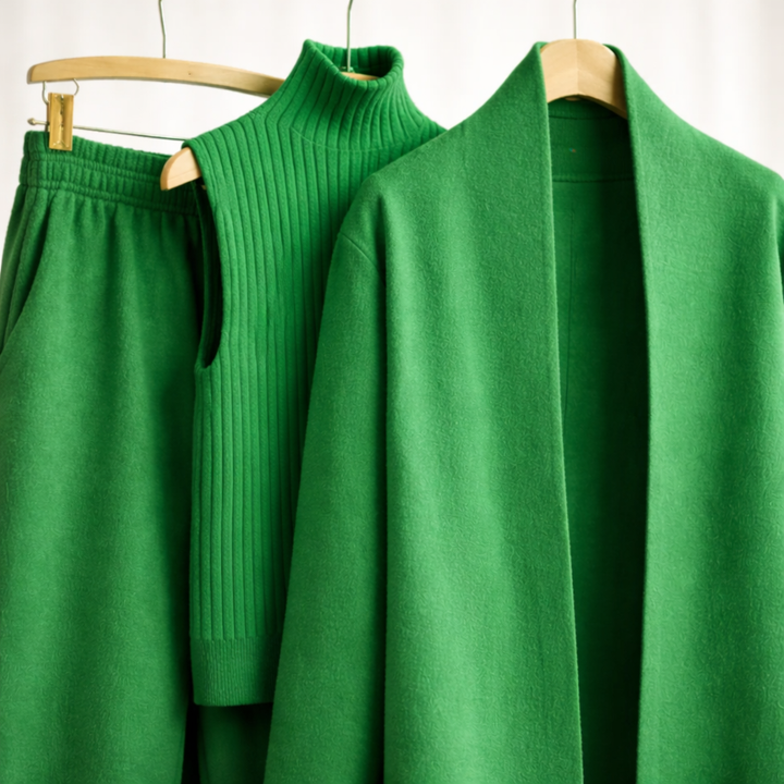 Phyllis cashmere cardigan in green, fabric close-up