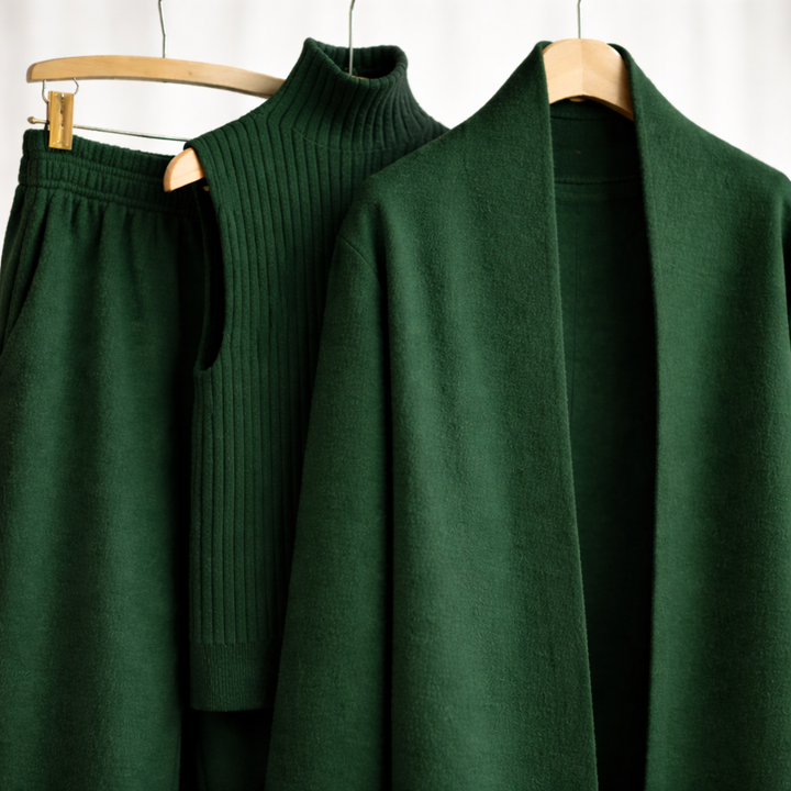 Phyllis cashmere cardigan in dark green, fabric close-up