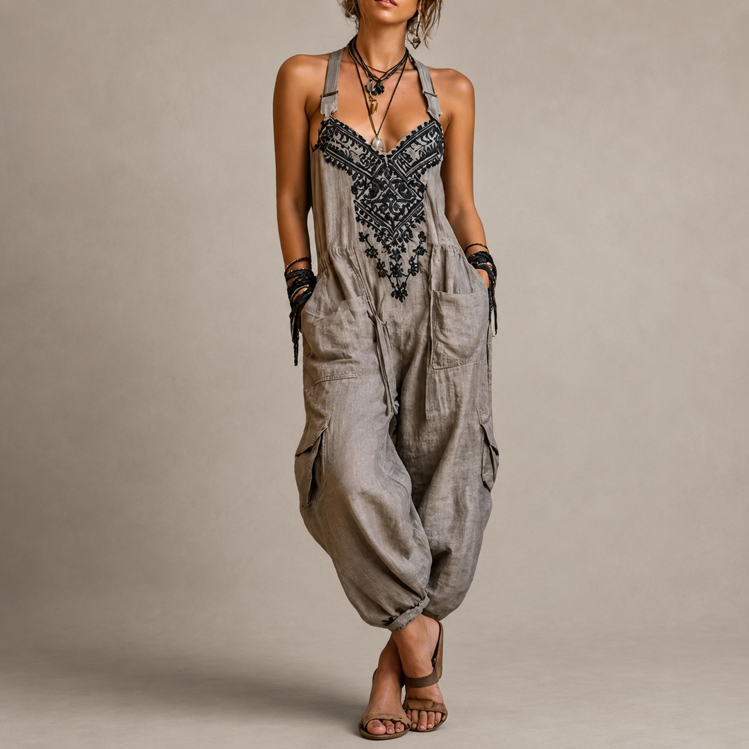 Loretta bohemian embroidered jumpsuit with loose fit
