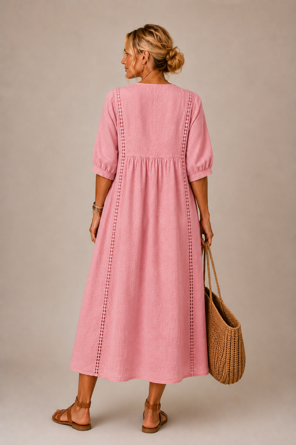 Christine lace trim v-neck midi dress, additional view