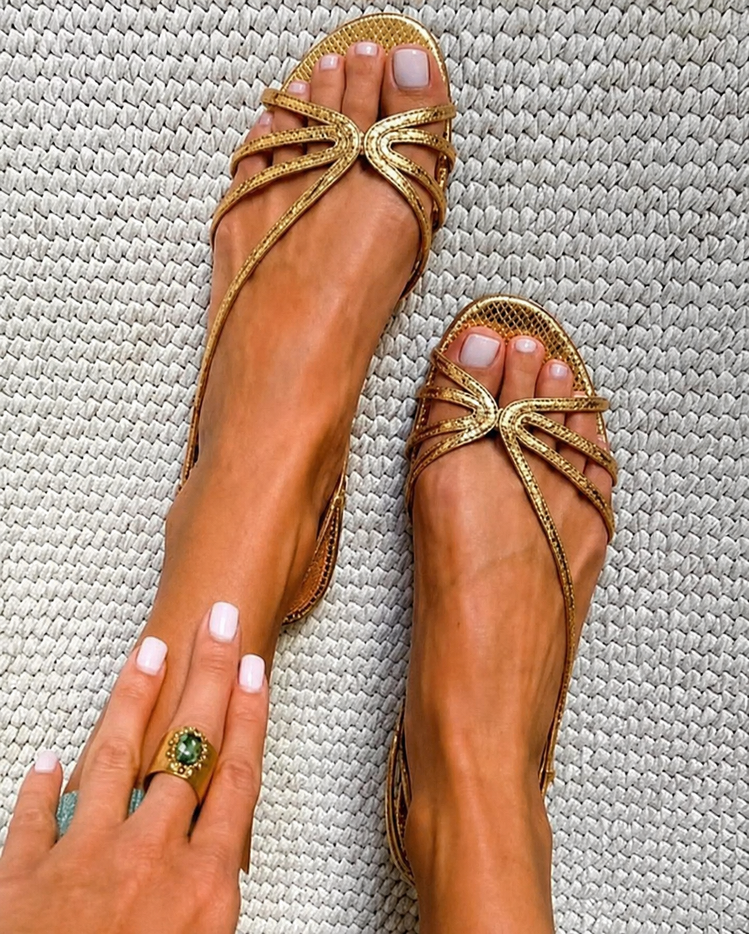 Amelia - Metallic Bow Flat Sandals